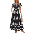 thumbnail image 3 of Vestido de Corta con Cuello en V, Estampado Floral, Bolsillos y Mangas Acampanadas, Color Negro, Talla S, 3 of 7