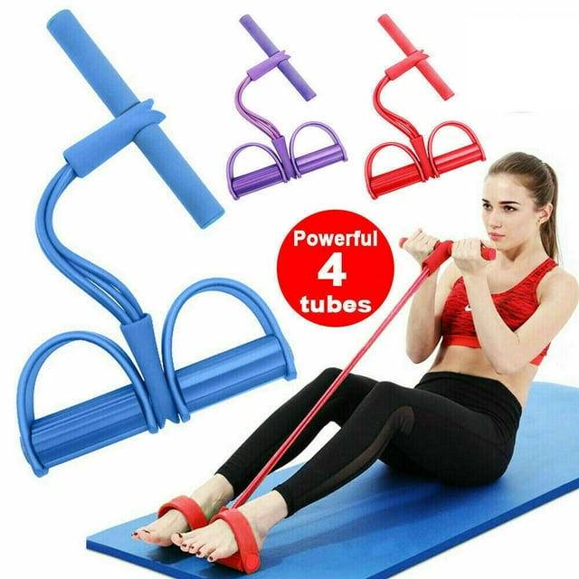 Multi-Function Elastic Sit Up Pull Rope Abdominal Exerciser Resistance Band 4 Tube Fitness Yoga