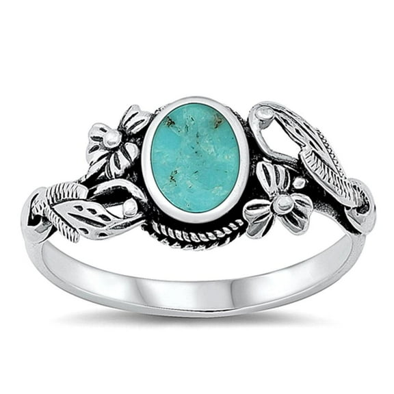 CHOOSE YOUR COLOR Ornate Simulated Turquoise Boho Vintage Style .925 Sterling Silver Band Blue CZ Female Size 7