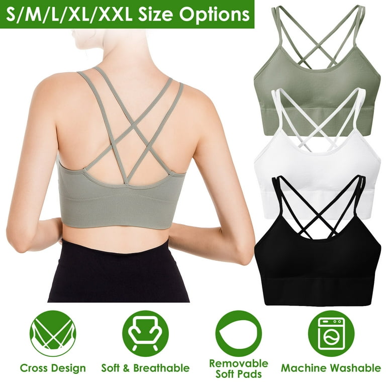 Strappy Sports Bra, NPolar Women Cross Back Sport Bras with Removable Pads  for Gym Yoga Workout Running,3-Pack,S
