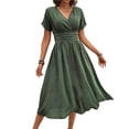 thumbnail image 2 of Tqcoqu Women's Maxi Dress V Neck Short Sleeve A Line High Waist Swing Casual Trendy Summer Dresses,Green,Women's S-XXL, 2 of 9