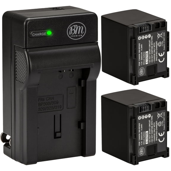 BM Premium 2 Pack of BP-820 Batteries and Charger for Canon XA10, XA11, XA15, XA20, XA25, XA30, XA35, XA40, XA45, XA50, XA55 Camcorders