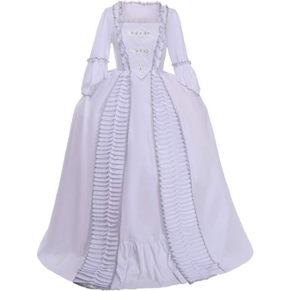 Women's Marie Antoinette Ball Gown 18th Century White Ruffle Sack-back Rococo Gown Dress