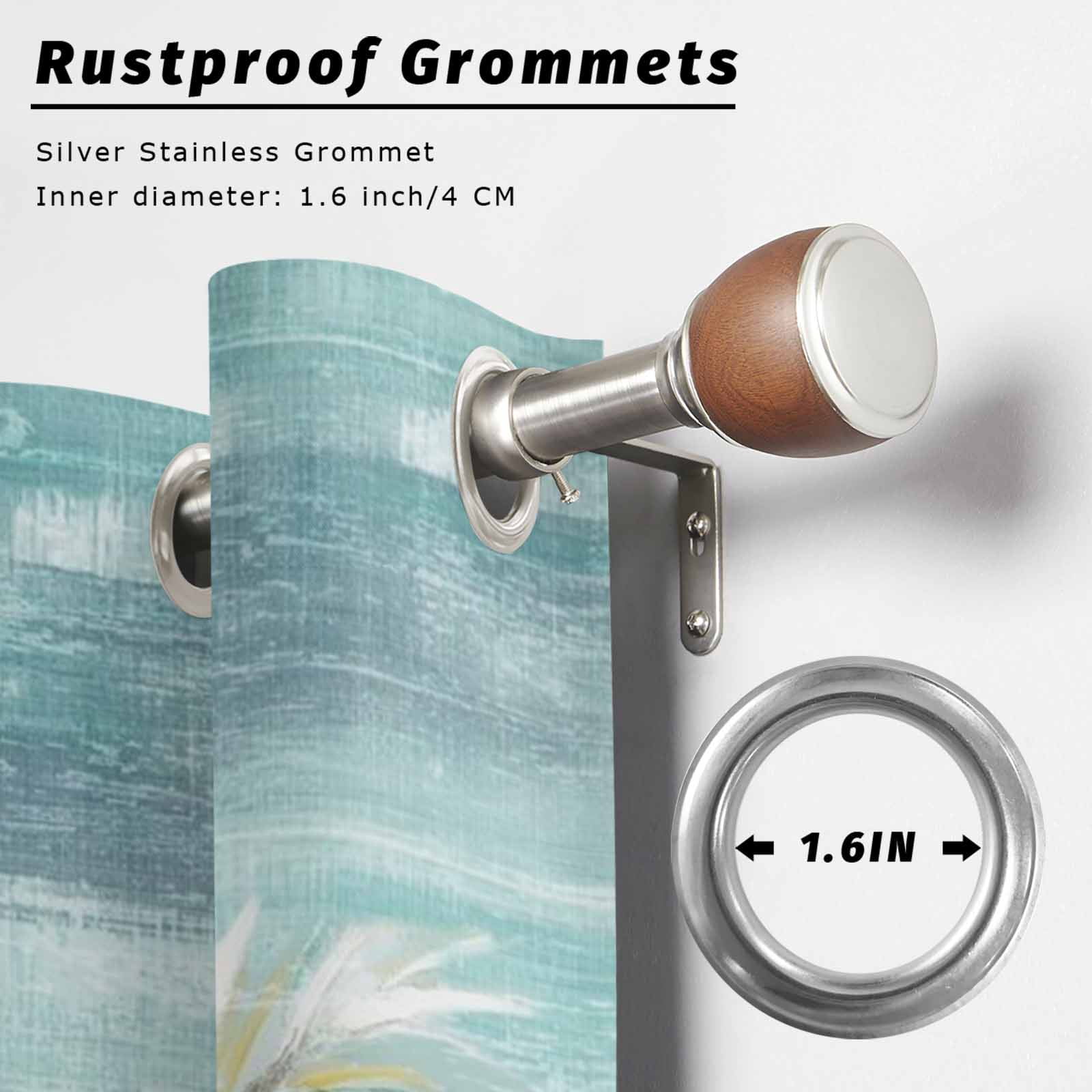 Summer Beach Palm Outdoor Curtains for Patio, Country Abstract Coastal Seaside Teal Yellow Brown Palm Sunshade Privacy Drapes Grommet Waterproof Outside Curtains for Porch Balcony 54"x108", 1 Panel