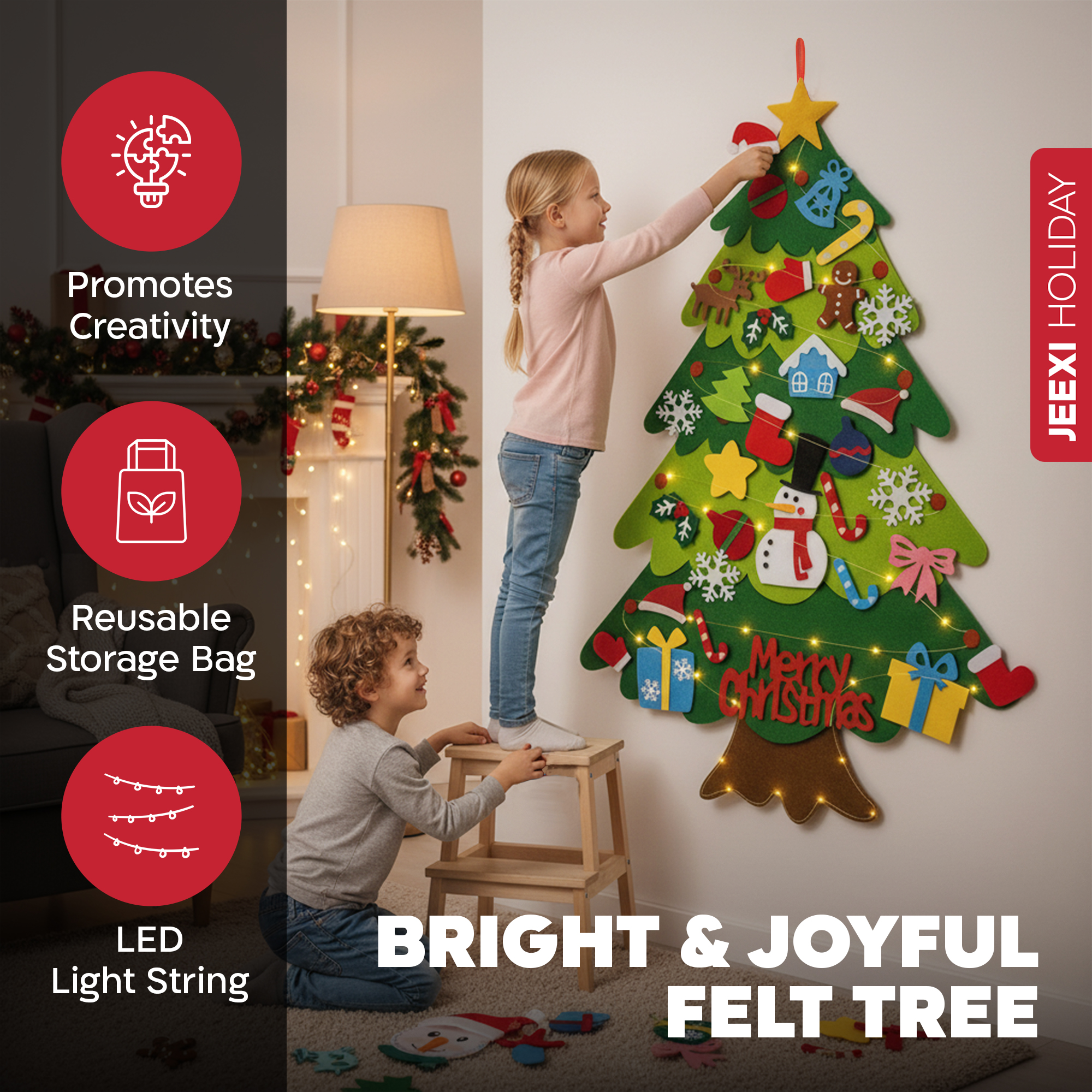 JEEXI 3ft DIY Felt Christmas Tree with LED String Lights photo 3