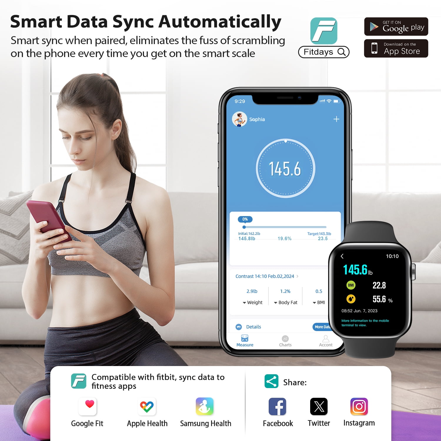 ABLEGRID Smart Digital Scale for Body Weight and Fat Percentage Battery Powered, BMI Muscle Mass Composition Analyzer with Fitness App, 400lb