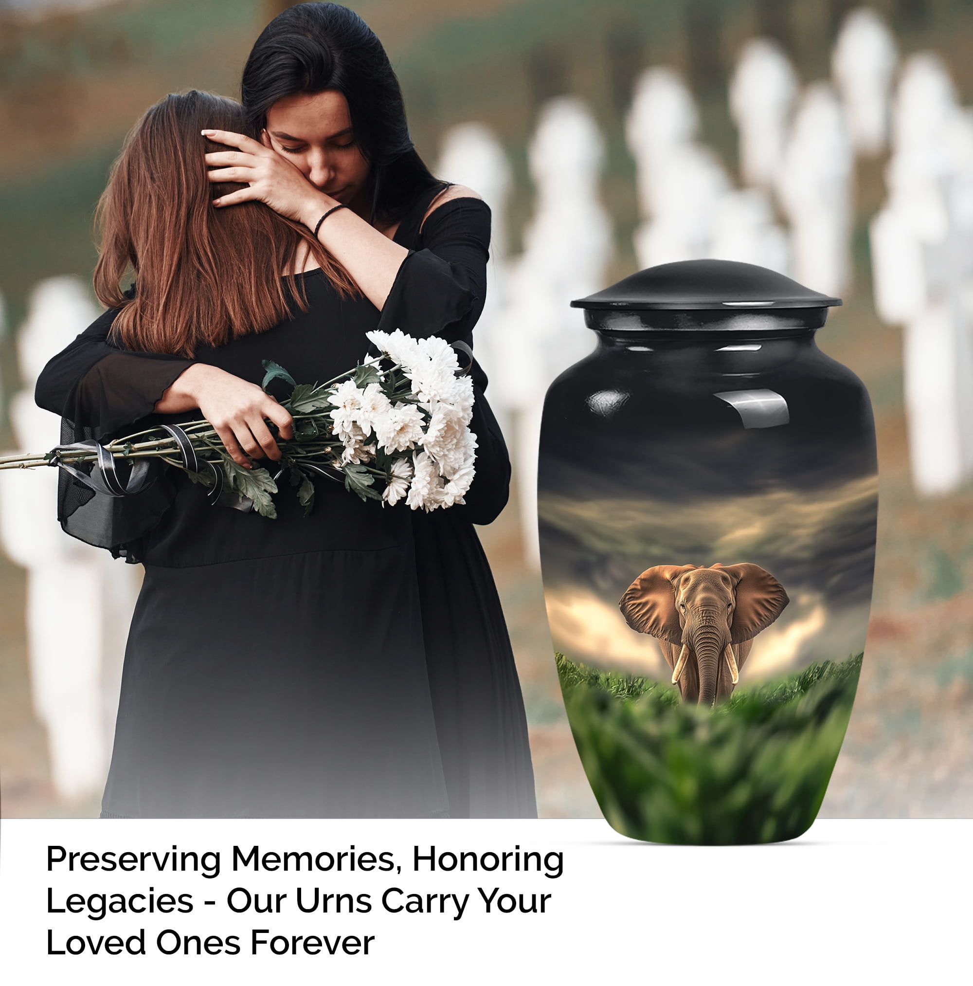 Elephant Large Cremation Urn for Men, Small Urn for Ashes for Women, Urns for Human Ashes Adult Man, Burial Urns for Adult Human Ashes(Size - 10inch 1Pcs, 3inch 1Pcs)