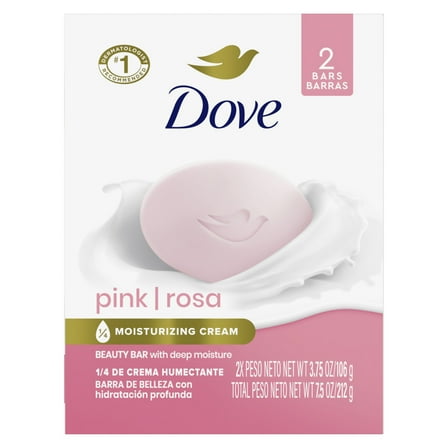 Dove Beauty Bar Women's Bath Soap Pink Rosa, 3.75 oz 2 Bars