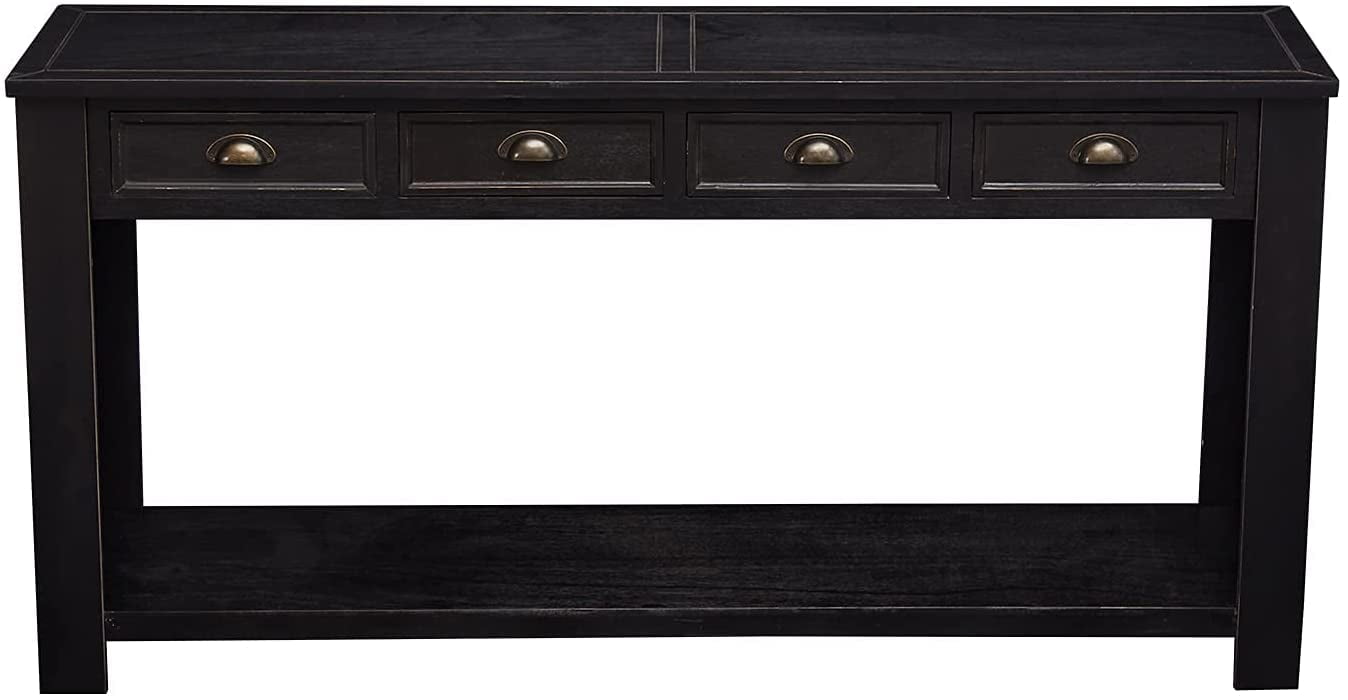 Kinbor 60'' Console Table Entryway Hallway Decoration Drawers Shelf Painted Black Rustic