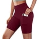 thumbnail image 5 of Gibobby Shorts Deportivo Bolsillos de entrenamiento para mujer Cintura alta Yoga Correr Abdomen Pantalones Pantalones cortos de control Pantalones de yoga(Vino, XL), 5 of 5