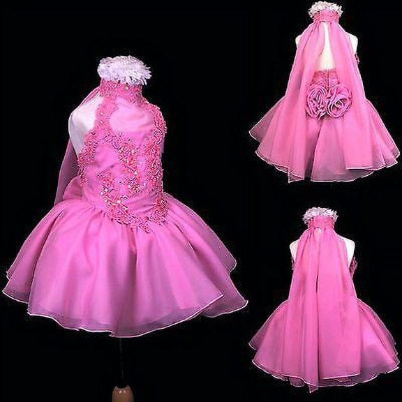 NEW INFANT BABY TODDLER GIRL PAGEANT FORMAL SHORT DRESS PINK 1-7 YEARS FUCHSIA