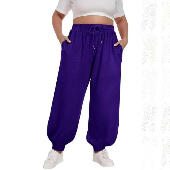 Plus Size Wide Leg Sweatpants for Women Summer Bandage Elastic Waist Comfortable Pocket Pants Casual Solid Pant