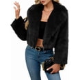 thumbnail image 2 of Women'S Winter Coats Fleece Cropped Jacket Faux Fur Long Sleeve Pockets Warm Outerwear Fall Clothes Black XXL, 2 of 6
