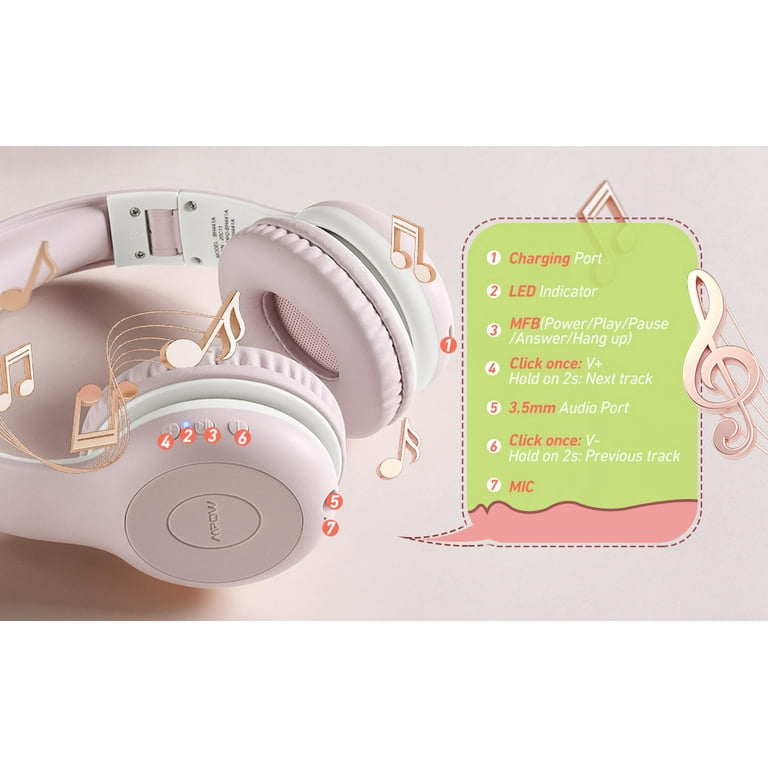 Casque Audio pour Enfants, Mpow CH6S Écouteurs pour Enfant Filaire avec  Limite de Volume (85dB/94dB), partage audio pour école- Rose - Cdiscount TV  Son Photo