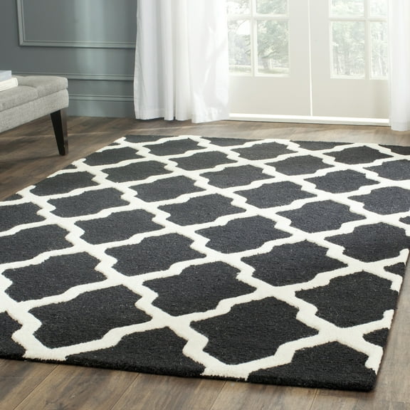 SAFAVIEH Cambridge Liam Geometric Wool Area Rug, Black/Ivory, 4' x 6'