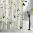 thumbnail image 2 of Spring Floral Extra Long Shower Curtain Set, Waterproof Shower Curtains for Bathroom, Summer Botanical Sage Green Striped Washable Fabric Bath Curtain for Bathtub Decoration with Hooks 72x96 Inches, 2 of 9