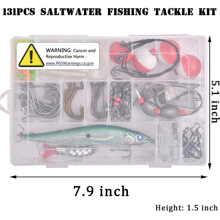 131pcs Saltwater Fishing Tackle Kit - Include Fishing Leader Rigs Saltwater  Fishing Lure Minnow Spoon Hooks Swivel Snap Sinker Weight Float Beads