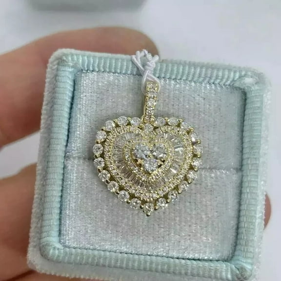 2Ct Round Cut VVS1/D Diamond Heart Pendant 14K Yellow Gold Finish 18" Free Chain