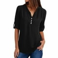 thumbnail image 2 of Tejiojio Womens Plus Size Chiffon Shirt 3/4 Rolled Sleeve Casual Tunic Tops Zipped V Neck Blouses Shirts for Women Fall/Winter Basic Clothes, 2 of 9