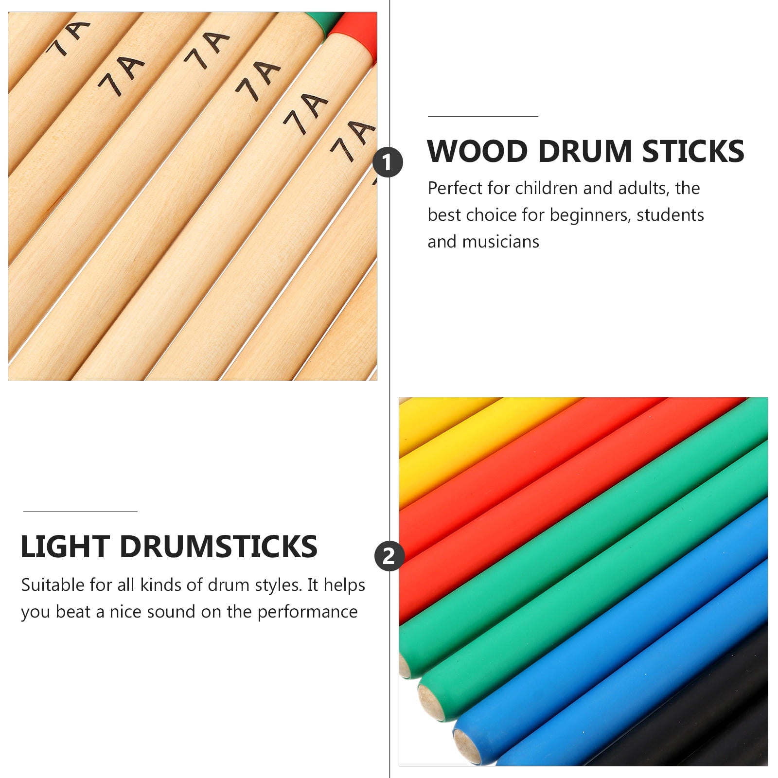 HEATSHAKING 6 Pairs Maple Wooden Colored Drumsticks for Drums 11.8In Non Skid Grip Ideal Practice Performances