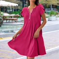 thumbnail image 3 of Vestido Estilo Túnica de Verano para Mujer, Corta, Cuello en V, Holgado, Informal, Plisado, Color Rosa y Rojo, Talla XXL, 3 of 5