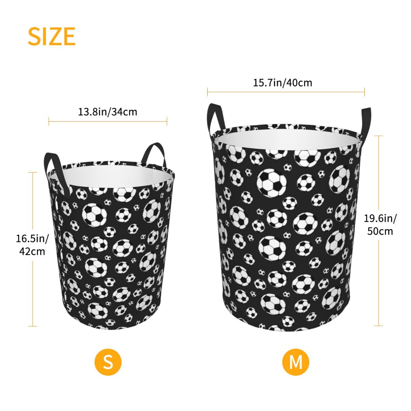 Large Laundry Basket with Handles - soccer Football black Kids Baby Dirty Clothes Laundry Hamper for Bedroom Aesthetic