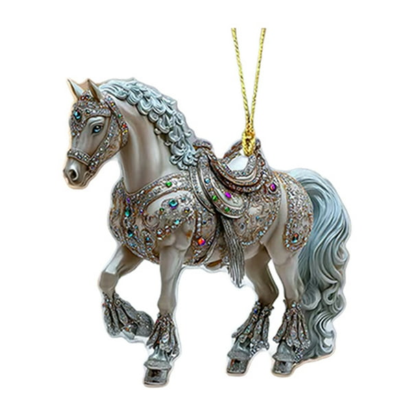 Adornos de caballos para el árbol de Navidad Adorno colgante de caballo de acrílico 2D con brillantes Regalo para mujeres, niñas y amantes de los caballos