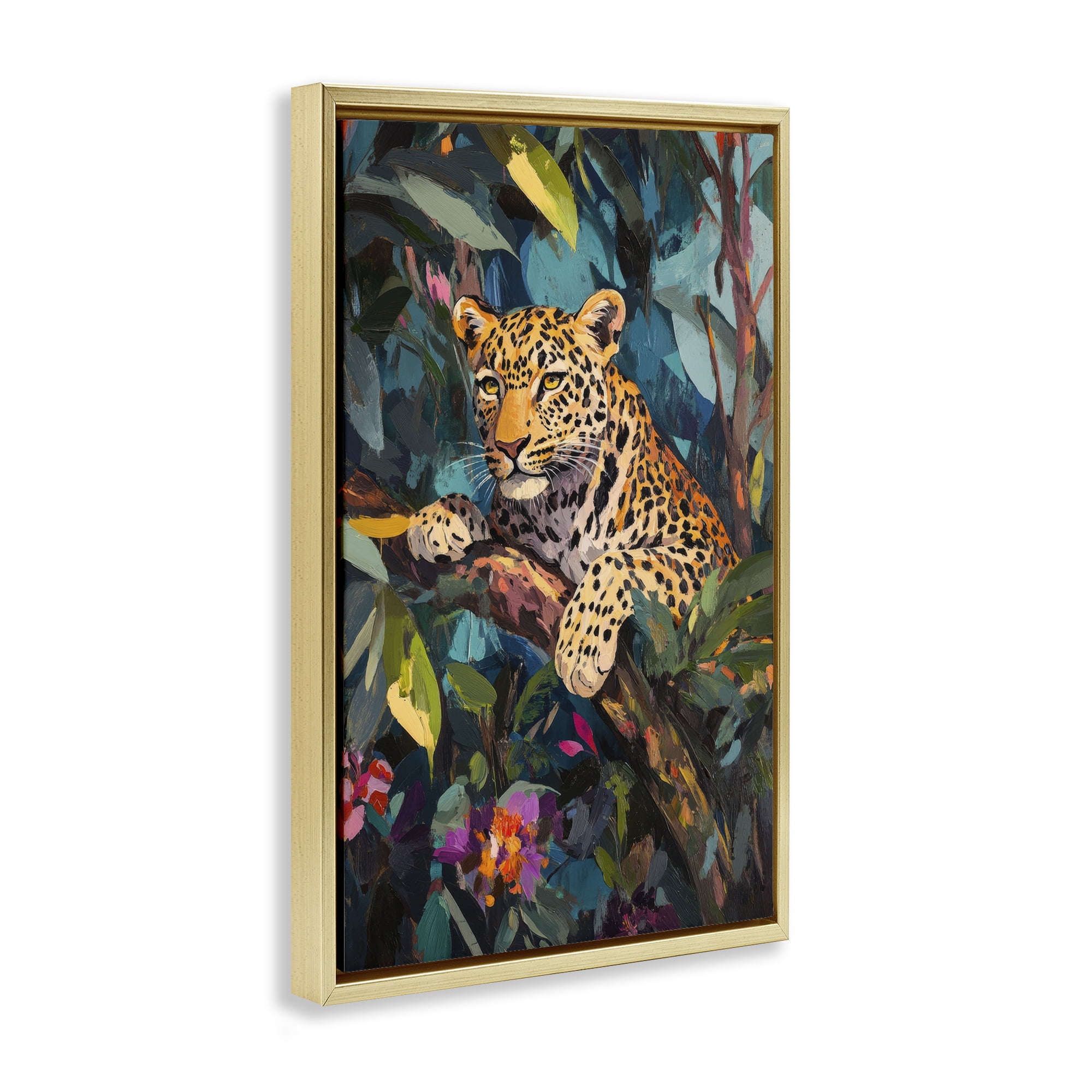 Stupell Industries One The Wild Side Leopard Gold Framed Floater Canvas Wall Art, design by Petal Prints Design