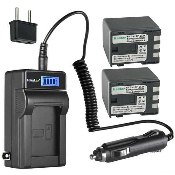 Kastar 2-Pack NB-2L24 BP-2L24 Battery and LCD AC Charger Compatible with Canon MV850i, MV880X, MV890, MV900, MV901, MV920, MV920i, MV930, MV940, MV950, MV960, MVX20i, MVX25i, MVX30i, MVX35i, MVX40