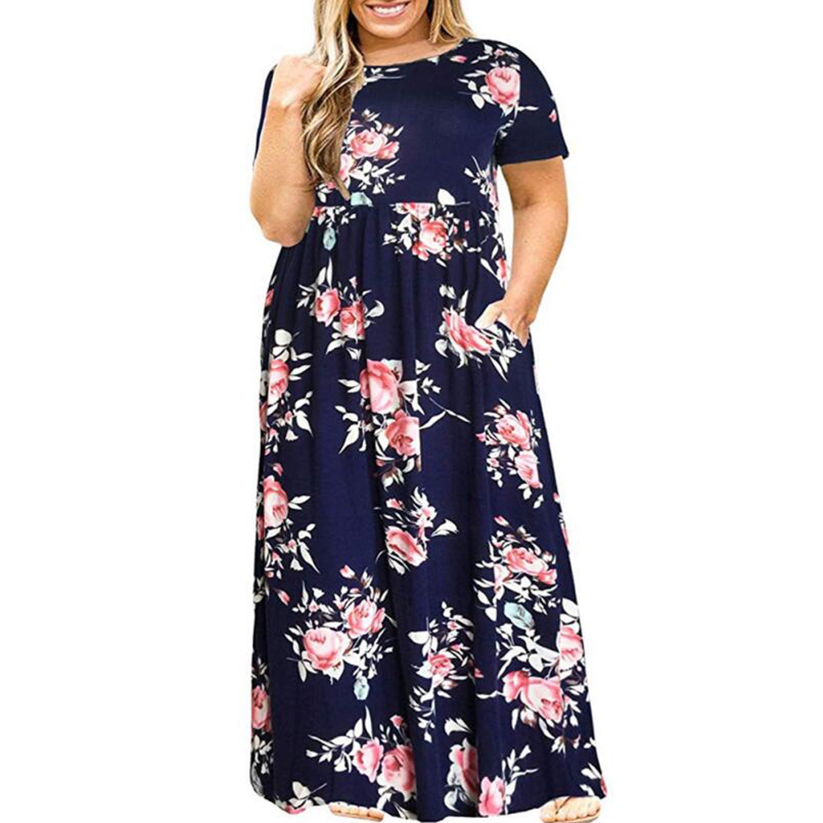 Ichuanyi Clearance Summer Dresses Plus Size Women Casual O-Neck Summer ...