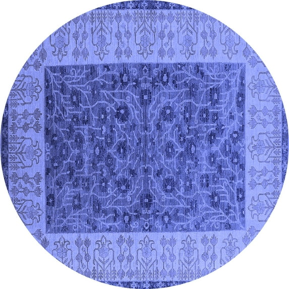 Ahgly Company Machine Washable Indoor Round Oriental Blue Industrial Area Rugs, 4' Round
