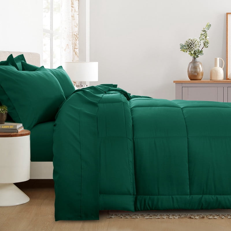 RUIKASI 7 Pieces Comforter Set with Sheets - Bed in a Bag with Comforter and All Season Sheets, Pillowcases,Dark Geeen,King