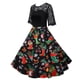 thumbnail image 3 of Vestido de fiesta de noche Navidad Pompotops cuello redondo manga corta estampado vintage mujer, 3 of 8