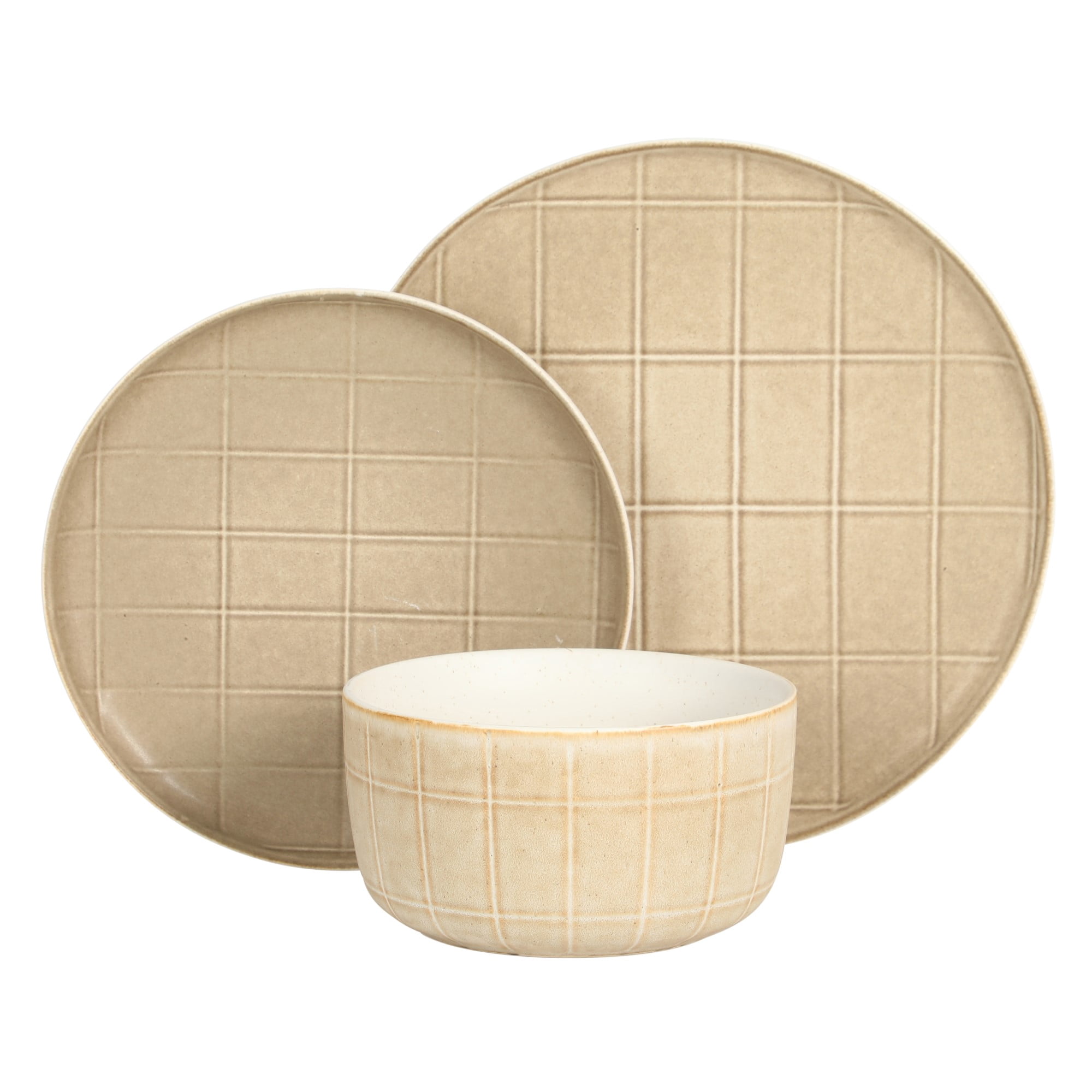 Gisbon Elite Butterwick 12 Piece Plates and Bowls Stoneware Dinnerware Set - Brown Blush Pink Reactive Glaze Patterned Dishes - Microwave and Dishwasher Safe