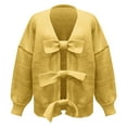 thumbnail image 6 of VISALY Cropped Cardigan Open Front Cardigan Bow Tie Cardigan Sweaters Crew Neck Long Sleeve Ribbed Knit Tie Front Crochet Knit Jumper Top Outwear Coat Chunky Knit Cardigan Crochet Cardigan Yellow S, 6 of 7