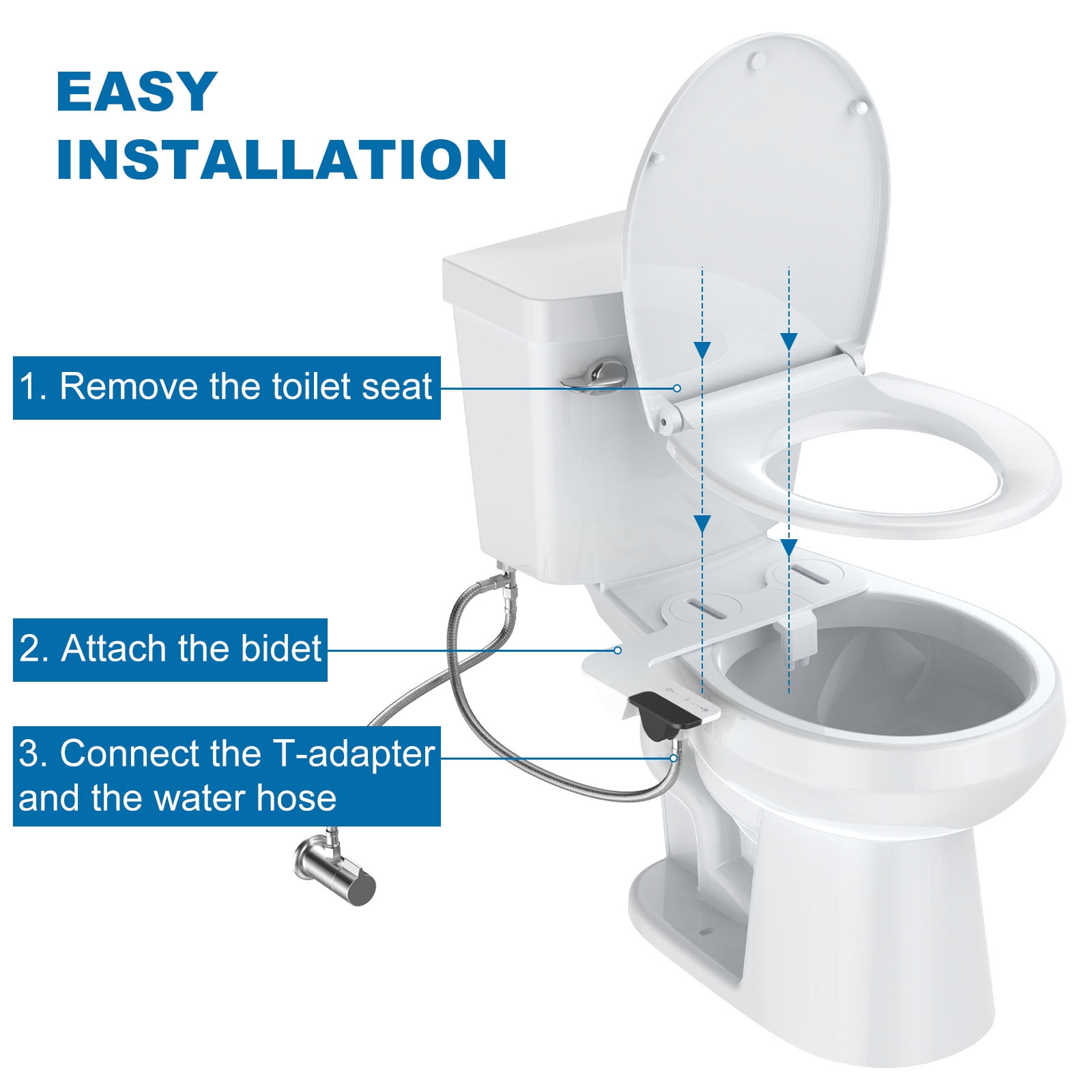 Garvee Non-Electric Bidet Attachment with Self-Cleaning Dual Nozzles & Brass Inlet Adjustable Pressure Easy Install Toilet Bidet for Rear & Feminine Wash