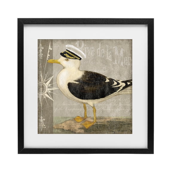 Stupell Industries Little Maritime Seagull Black Framed Print Under Glass, design by Suzanne Nicoll