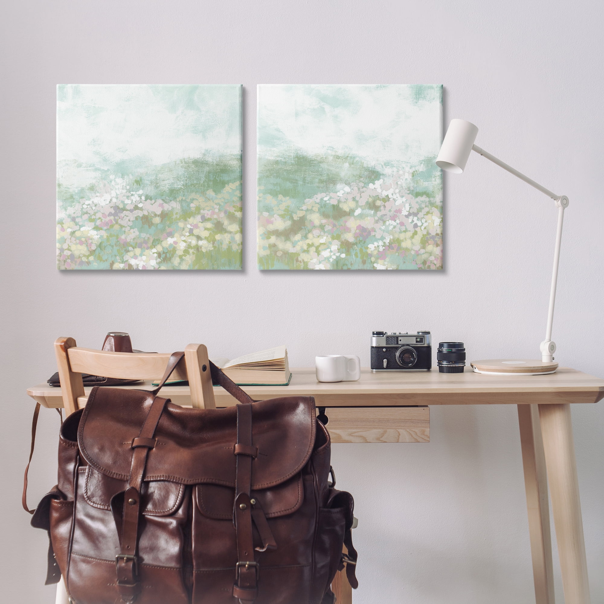Stupell Industries Muted Pastel Flower Field Landscape & Nature Painting Wrapped Canvas Art Print Wall Art, 24 x 24, Set of 2