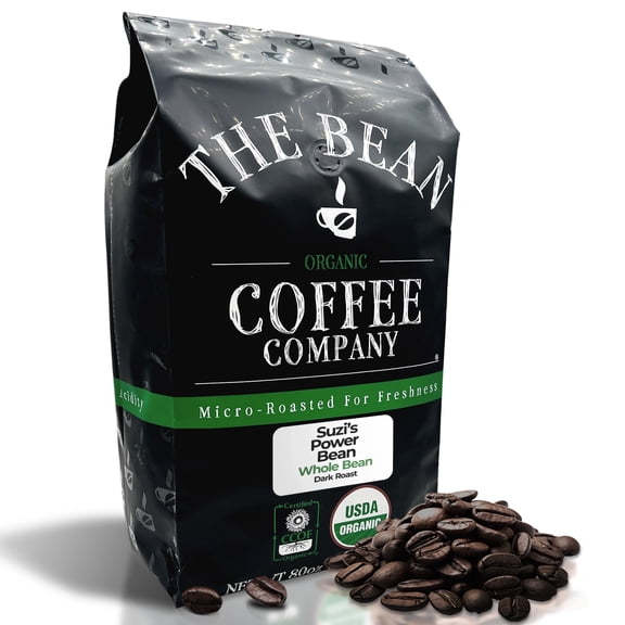 The Bean Organic Coffee Company Suzi's Power Bean, Dark Roast, Whole Bean Coffee, 5-Pound Bag