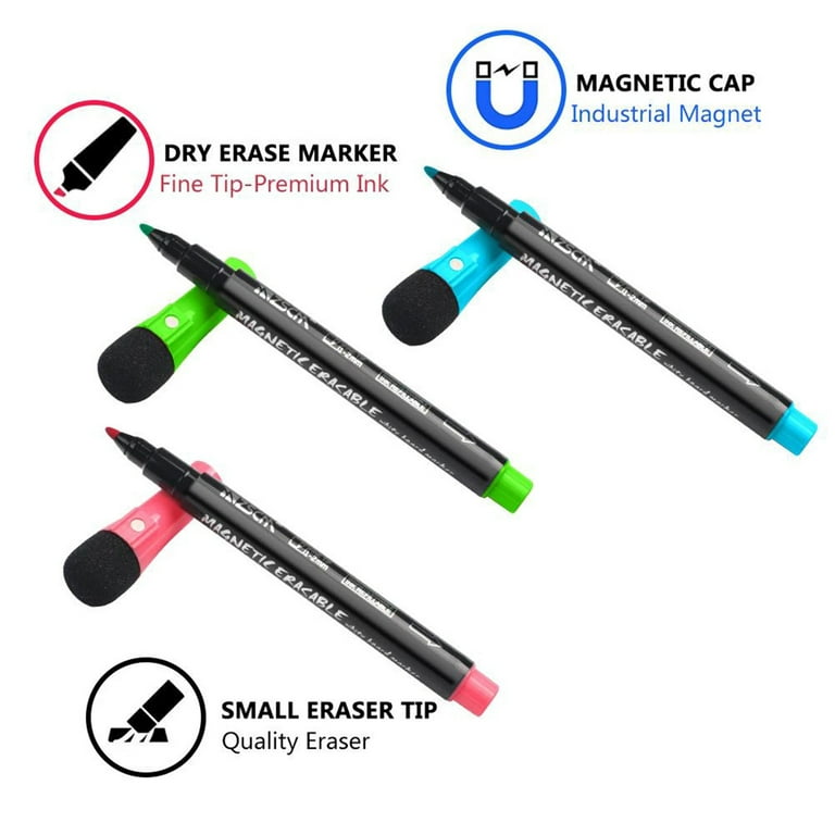 Fine Point Magnetic Dry Erase Marker for Kids Whiteboard Markers Capped  Board Markers with Eraser Washable,12 Colors 