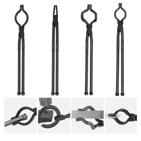 VEVOR Blacksmith Tongs,18” 4 PCS, V-Bit Bolt Tongs, Wolf Jaw Tongs,Z V-Bit Tongs and Gripping Tongs, Carbon Steel Forge Tongs with A3 Steel Rivets, for Beginner and Seasoned Blacksmiths, Bladesmiths