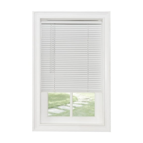 HomeStock Southwestern Style Light Filtering Mini Blind 37x64 - White, Cordless with Tilt Wand, Heavyweight PVC, Resists Warping and Fading