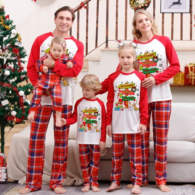 Conjuntos de pijamas navideños familiares a juego Grinch 2024, pijama de Grinch con parte superior y pantalones de pijama a cuadros, pijama de Grinch para niños y adultos para la familia, Hombres XXL