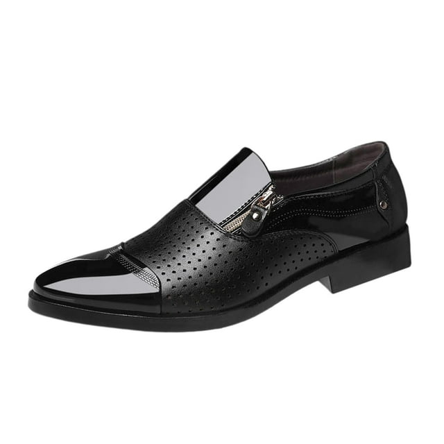 Zapatos de vestir para hombre, zapatos elegantes, zapatos bajos con punta redonda, zapatos de trabajo de cuero PU Negro con Agujeros 41