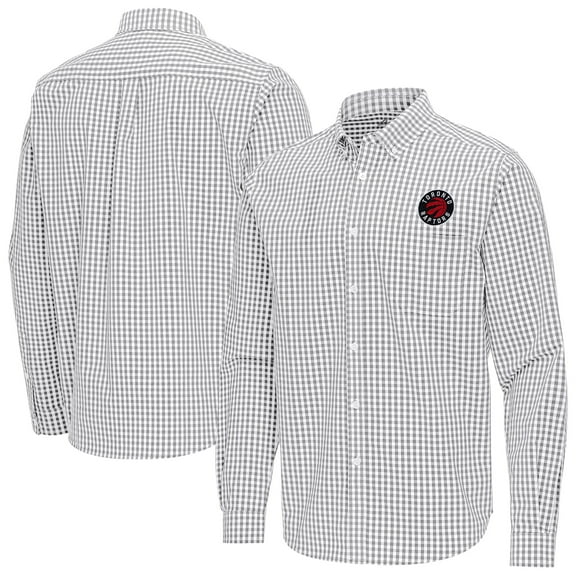 Men's Antigua Gray Toronto Raptors Ellis Woven Tri-Blend Button-Down Shirt