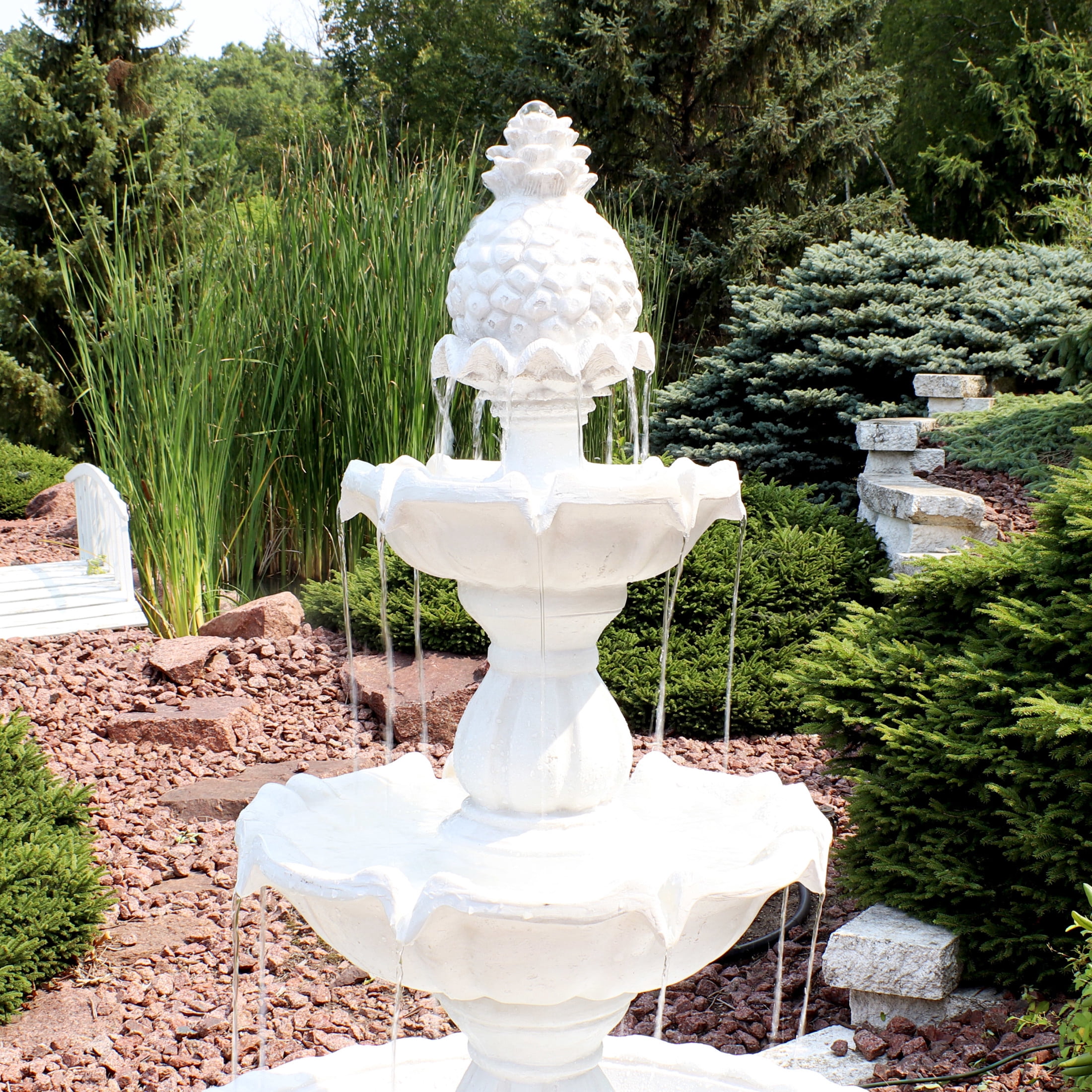 Sunnydaze Welcome Traditional White Fiberglass 3-Tiered Outdoor Water Fountain