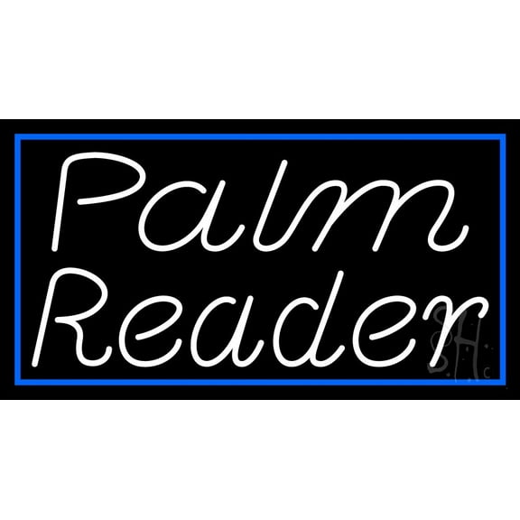 White Palm Reader Blue Border LED Neon Sign 20" Tall x 37" Wide - inches Black Square Cut Acrylic Backing, with Dimmer - Bright and Premium built indoor LED Neon Sign for Storefront.