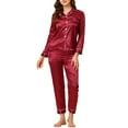 thumbnail image 2 of Unique Bargains Women's Satin 2pc Loungewear Button Down Silky Pajama Sleepwear Sets, 2 of 5