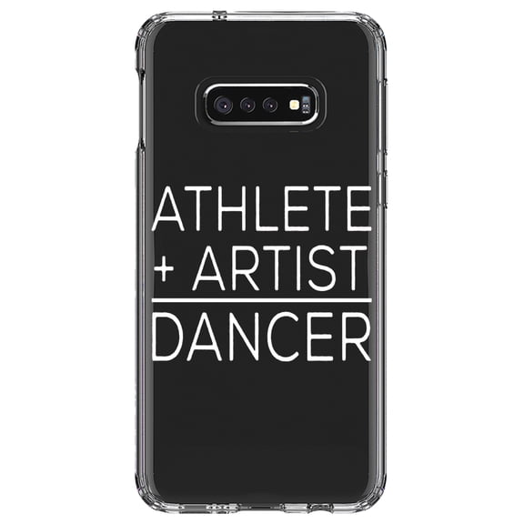 DistinctInk Clear Shockproof Hybrid Case for Samsung Galaxy S10e (5.8" Screen) - TPU Bumper Acrylic Back Tempered Glass Screen Protector - Athlete   Artist = Dancer