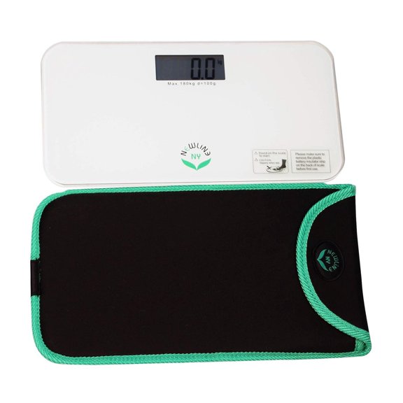 NewlineNY White Mini Bathroom Scale with Travel Protection Case SBB0722M-WH + NYMSS101BG